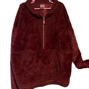 No Boundaries Pullover Sweater Half Zip Soft Burgundy Large